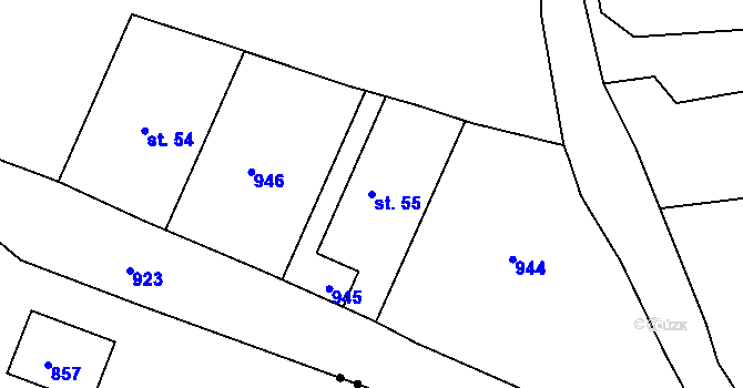 Parcela st. 55 v KÚ Lomec u Úmonína, Katastrální mapa