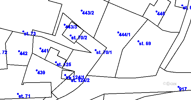 Parcela st. 70/1 v KÚ Lomec u Úmonína, Katastrální mapa