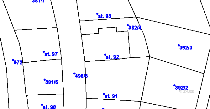 Parcela st. 92 v KÚ Lomec u Úmonína, Katastrální mapa