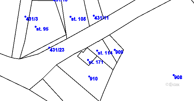 Parcela st. 114 v KÚ Lomec u Úmonína, Katastrální mapa