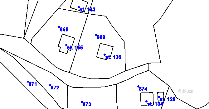 Parcela st. 136 v KÚ Lomec u Úmonína, Katastrální mapa