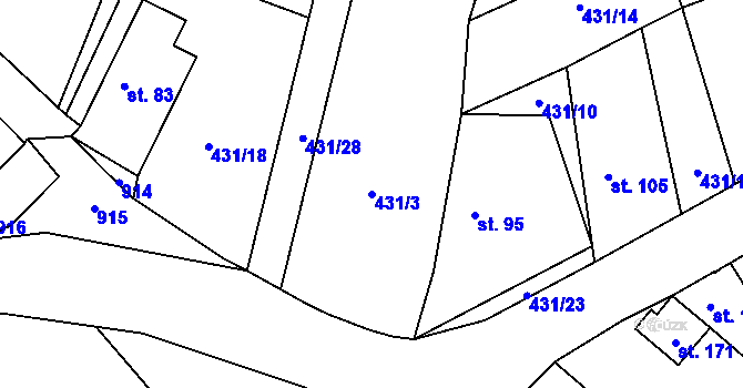 Parcela st. 431/3 v KÚ Lomec u Úmonína, Katastrální mapa