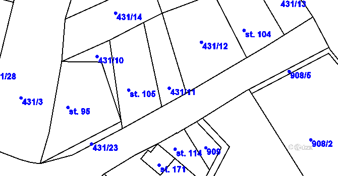 Parcela st. 431/11 v KÚ Lomec u Úmonína, Katastrální mapa
