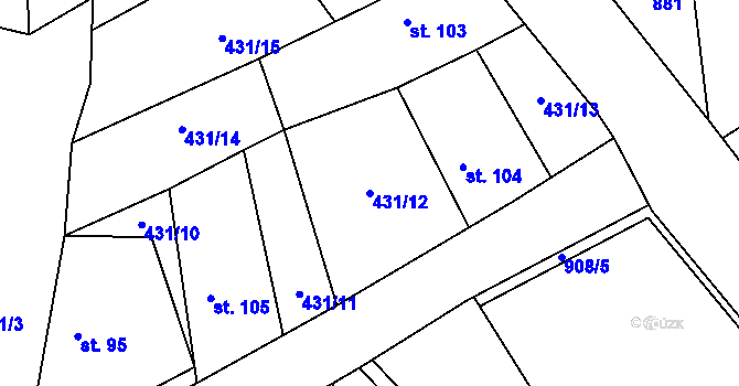 Parcela st. 431/12 v KÚ Lomec u Úmonína, Katastrální mapa