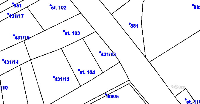 Parcela st. 431/13 v KÚ Lomec u Úmonína, Katastrální mapa