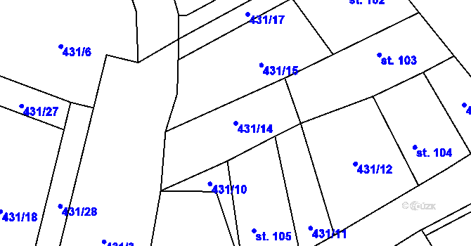 Parcela st. 431/14 v KÚ Lomec u Úmonína, Katastrální mapa