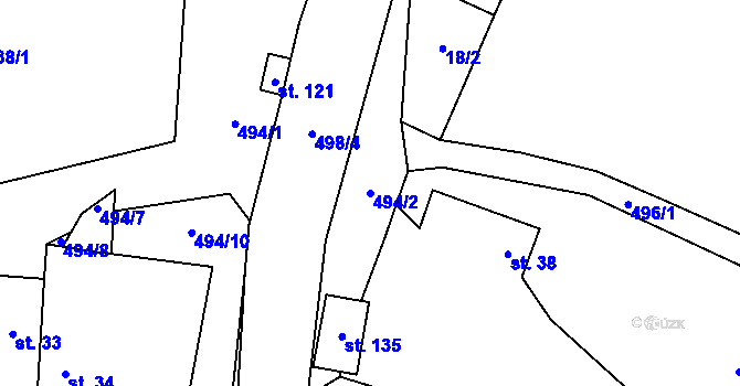 Parcela st. 494/2 v KÚ Lomec u Úmonína, Katastrální mapa