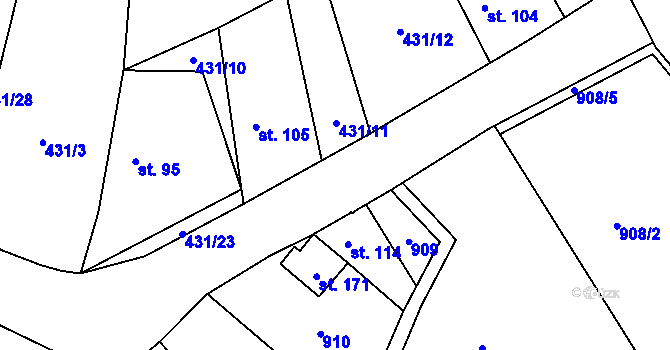 Parcela st. 498/3 v KÚ Lomec u Úmonína, Katastrální mapa