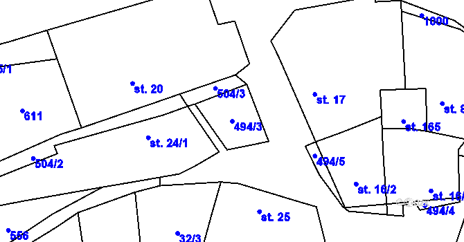 Parcela st. 494/3 v KÚ Lomec u Úmonína, Katastrální mapa