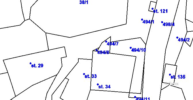 Parcela st. 494/8 v KÚ Lomec u Úmonína, Katastrální mapa