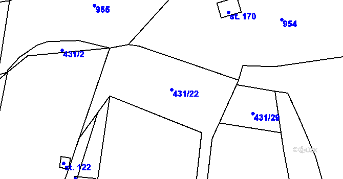 Parcela st. 431/22 v KÚ Lomec u Úmonína, Katastrální mapa