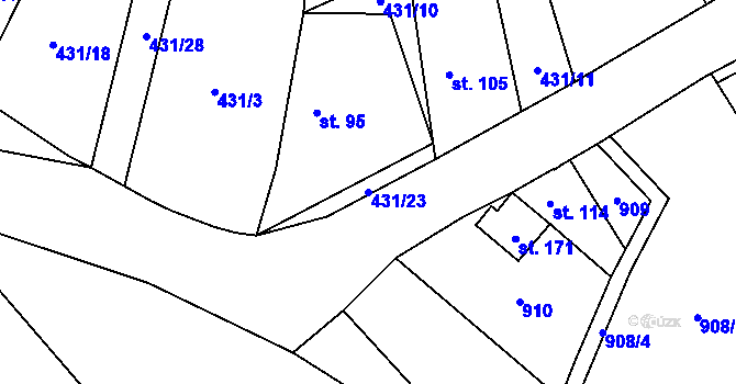 Parcela st. 431/23 v KÚ Lomec u Úmonína, Katastrální mapa
