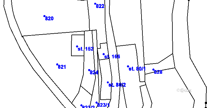 Parcela st. 166 v KÚ Lomec u Úmonína, Katastrální mapa