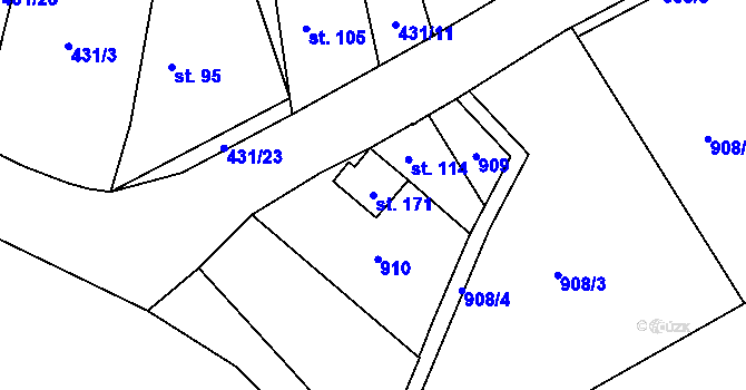 Parcela st. 171 v KÚ Lomec u Úmonína, Katastrální mapa