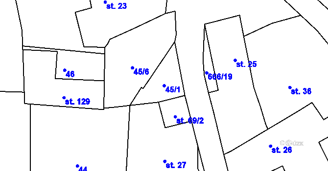 Parcela st. 45/1 v KÚ Úmonín, Katastrální mapa