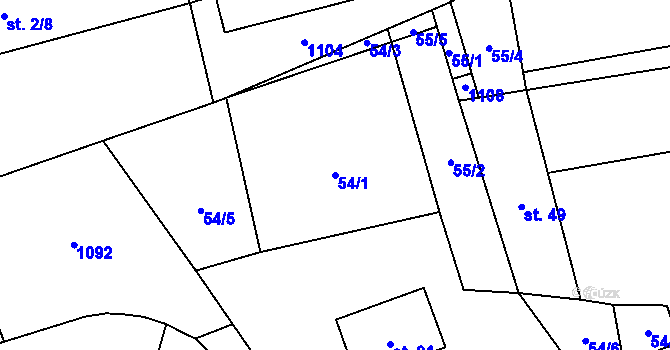 Parcela st. 54/1 v KÚ Úmonín, Katastrální mapa