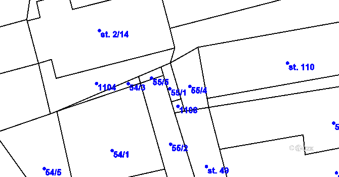 Parcela st. 55/1 v KÚ Úmonín, Katastrální mapa