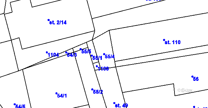 Parcela st. 55/4 v KÚ Úmonín, Katastrální mapa