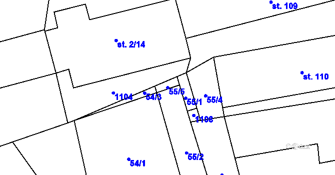 Parcela st. 55/5 v KÚ Úmonín, Katastrální mapa