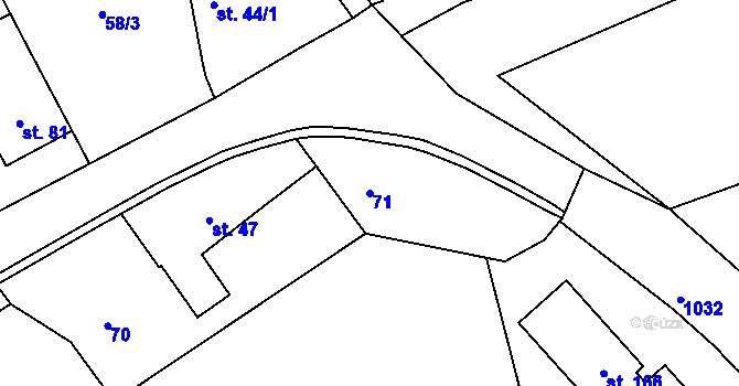 Parcela st. 71 v KÚ Úmonín, Katastrální mapa