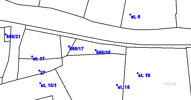 Parcela st. 666/18 v KÚ Úmonín, Katastrální mapa