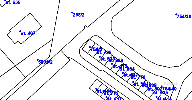 Parcela st. 726 v KÚ Únanov, Katastrální mapa