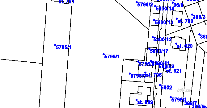 Parcela st. 5796/1 v KÚ Únanov, Katastrální mapa