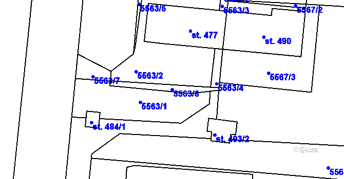 Parcela st. 5563/8 v KÚ Únanov, Katastrální mapa