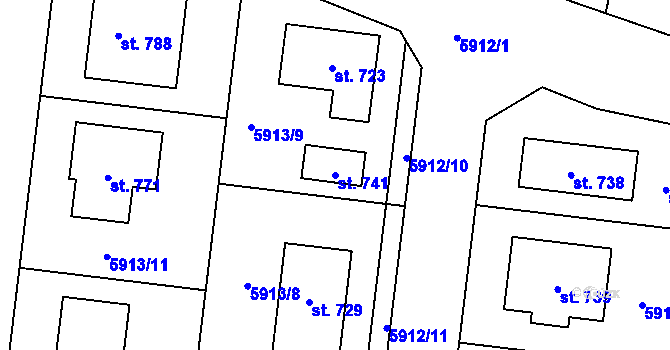 Parcela st. 741 v KÚ Únanov, Katastrální mapa