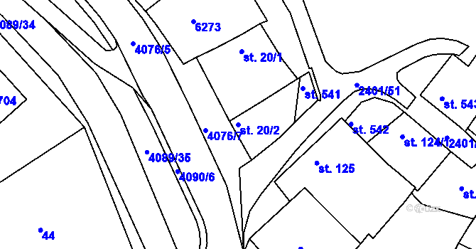 Parcela st. 20/2 v KÚ Únanov, Katastrální mapa