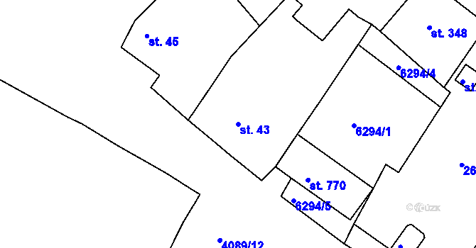 Parcela st. 43 v KÚ Únanov, Katastrální mapa