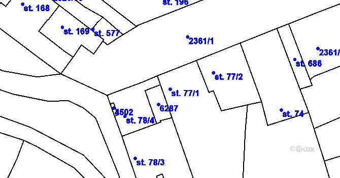 Parcela st. 77/1 v KÚ Únanov, Katastrální mapa