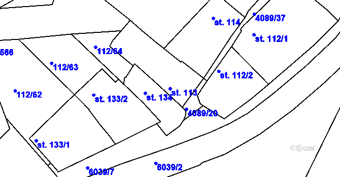 Parcela st. 113 v KÚ Únanov, Katastrální mapa