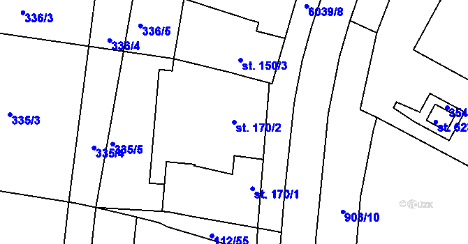 Parcela st. 170/2 v KÚ Únanov, Katastrální mapa