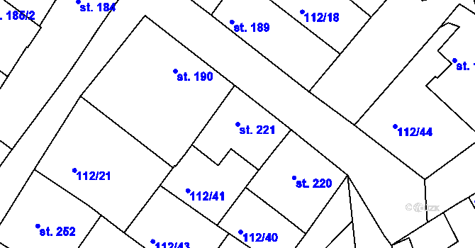 Parcela st. 221 v KÚ Únanov, Katastrální mapa