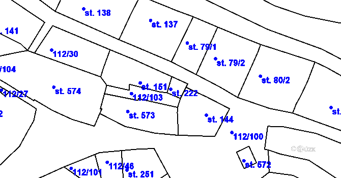 Parcela st. 222 v KÚ Únanov, Katastrální mapa