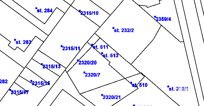 Parcela st. 513 v KÚ Únanov, Katastrální mapa