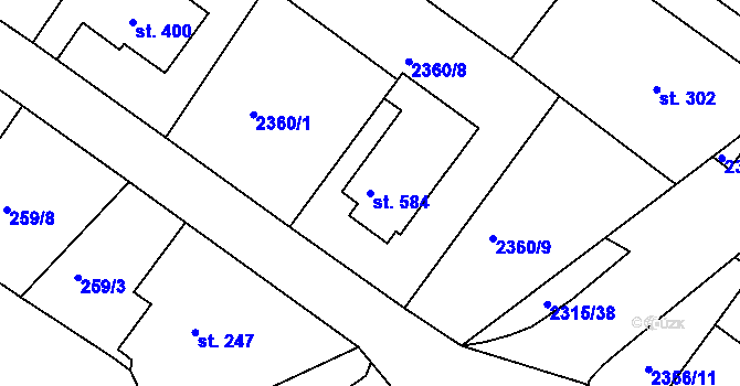 Parcela st. 584 v KÚ Únanov, Katastrální mapa