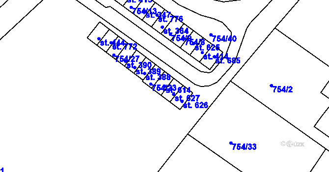 Parcela st. 614 v KÚ Únanov, Katastrální mapa