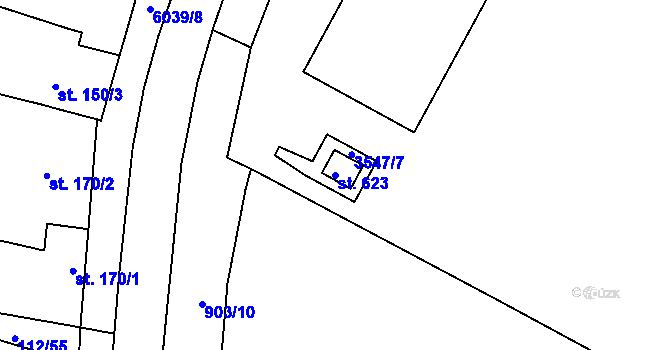 Parcela st. 623 v KÚ Únanov, Katastrální mapa