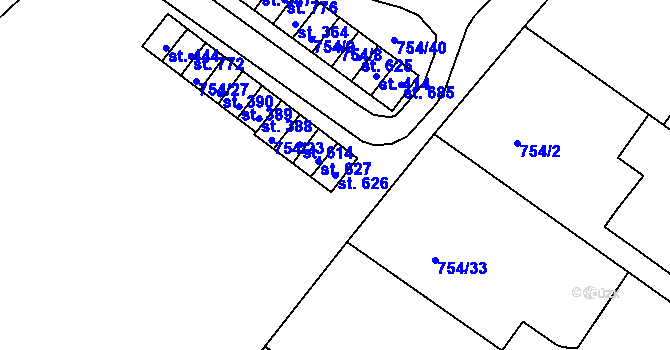 Parcela st. 626 v KÚ Únanov, Katastrální mapa
