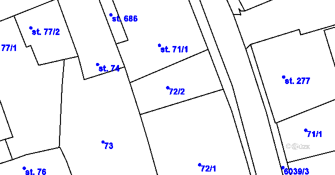 Parcela st. 72/2 v KÚ Únanov, Katastrální mapa