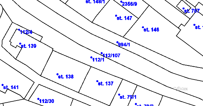 Parcela st. 112/107 v KÚ Únanov, Katastrální mapa