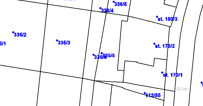 Parcela st. 335/5 v KÚ Únanov, Katastrální mapa