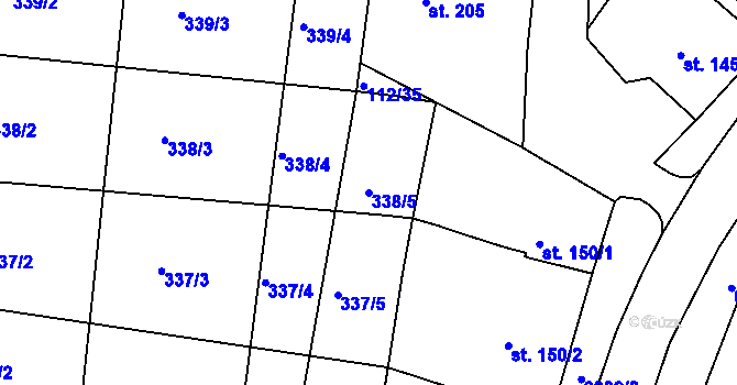 Parcela st. 338/5 v KÚ Únanov, Katastrální mapa