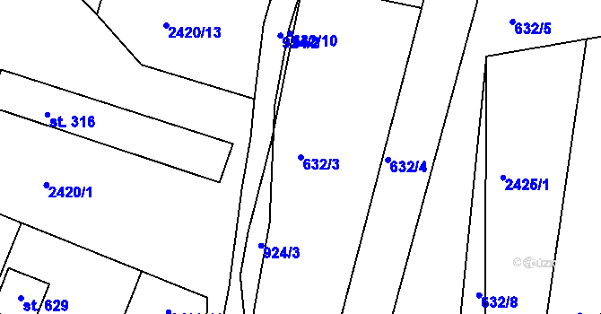 Parcela st. 632/3 v KÚ Únanov, Katastrální mapa
