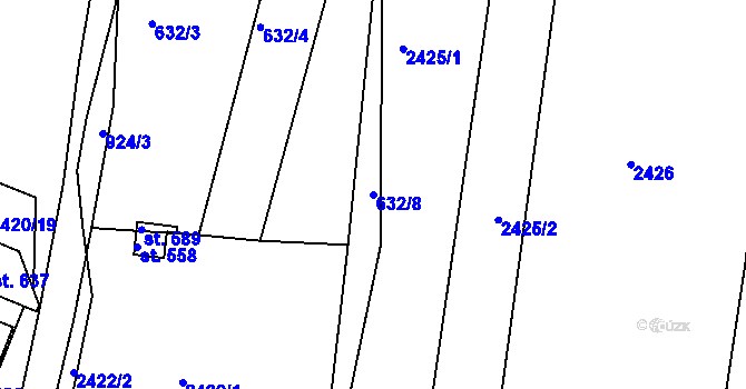 Parcela st. 632/8 v KÚ Únanov, Katastrální mapa