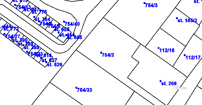 Parcela st. 754/2 v KÚ Únanov, Katastrální mapa