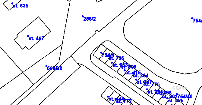 Parcela st. 754/4 v KÚ Únanov, Katastrální mapa
