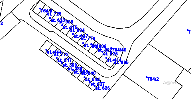 Parcela st. 754/8 v KÚ Únanov, Katastrální mapa